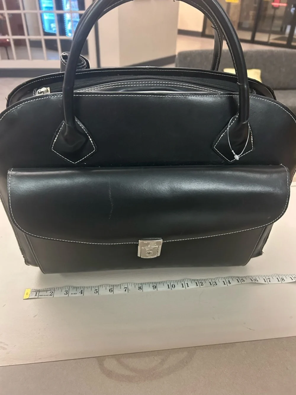 Brief Bag Structured Black Leather Top-Handle Brief Bag Rollers Extremely Nice!